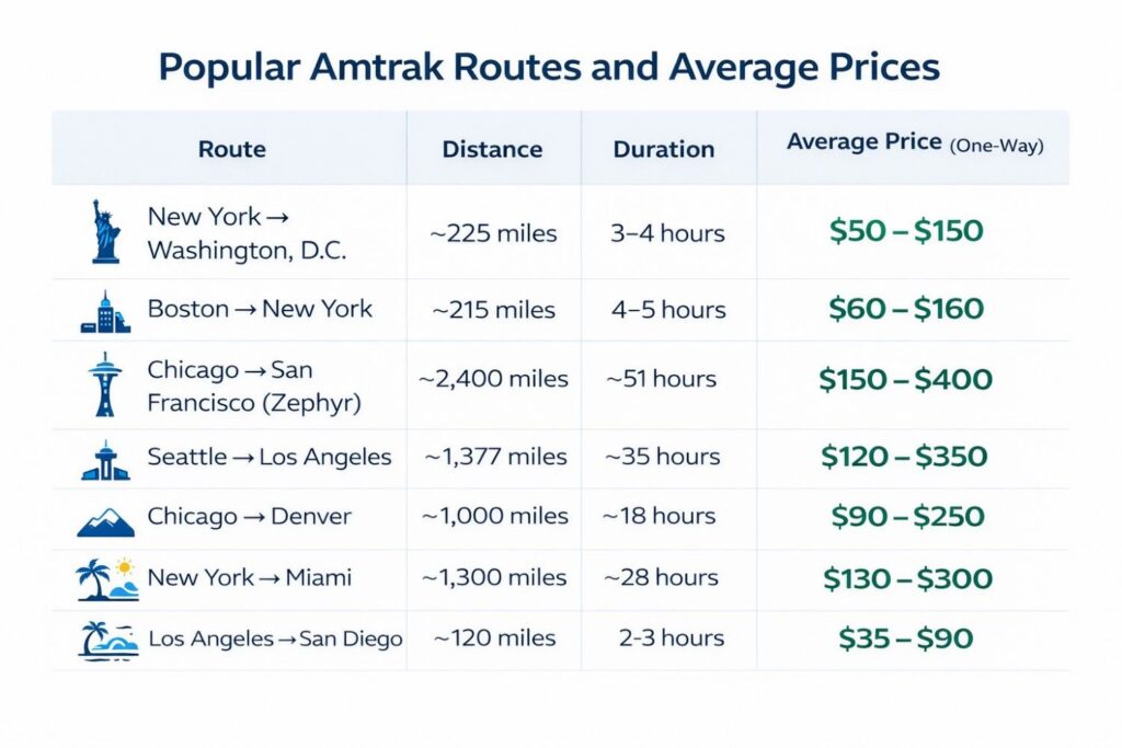 Popular Amtrak Routes and Average Prices