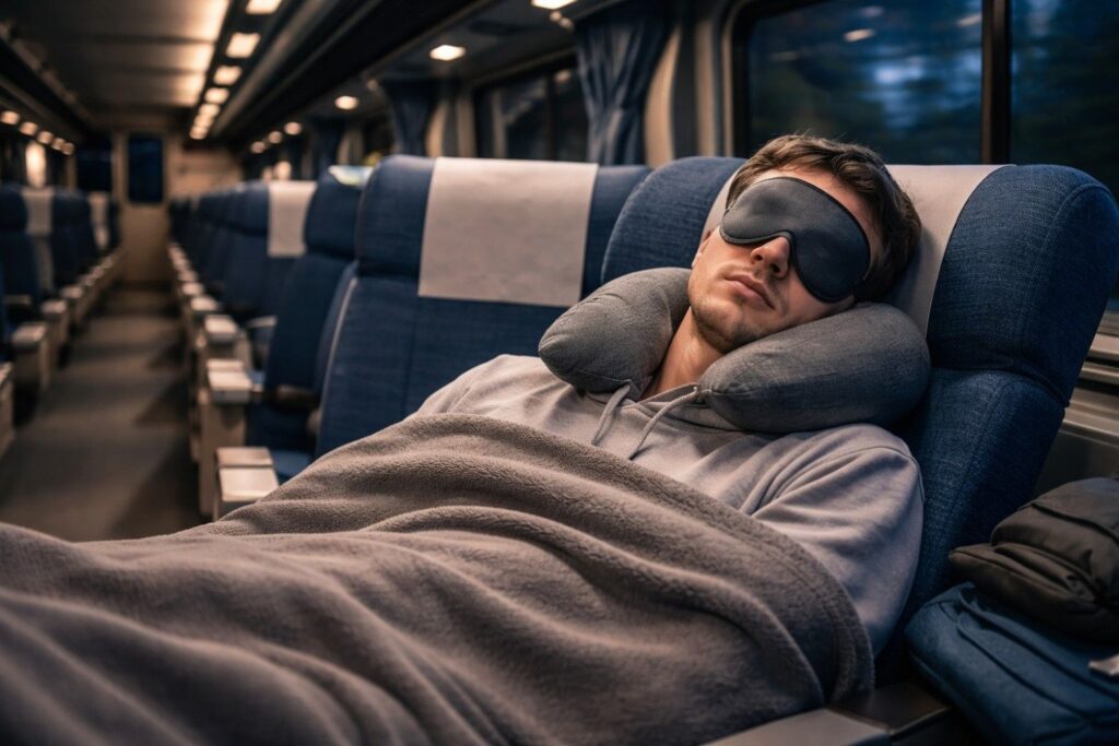 Sleeping passenger on a night train